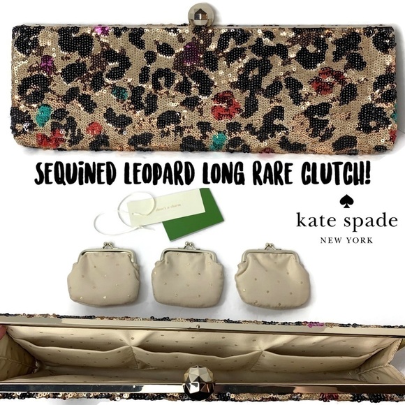 Kate Spade Sequin Leopard Pop Art Dolly Cheetah Print Clutch Bag - Picture 3 of 3